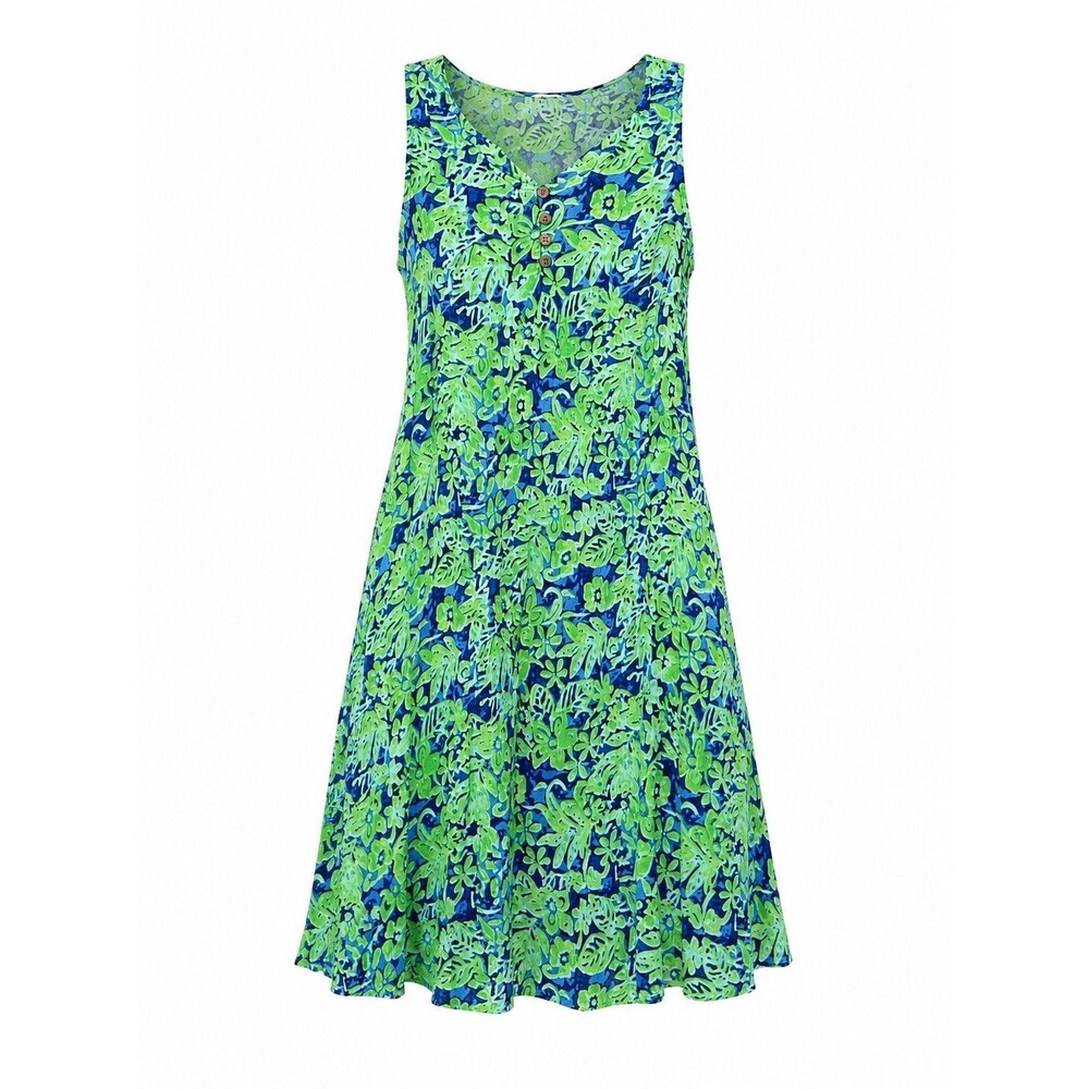 Kaktus Tropical Rainbow Leaf Print Sleeveless Midi Dress Size L Resort Vacation